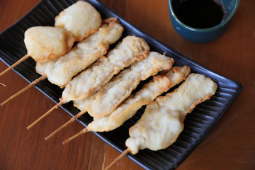 Kushikatsu Japanese fried on wooden table