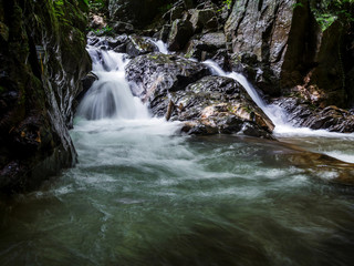 Nature stream waterfall in forest.