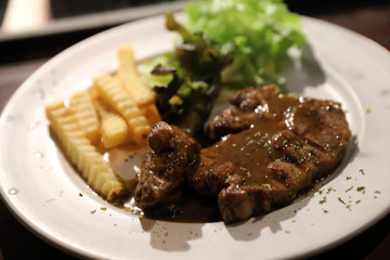 Beef steak in restaurant