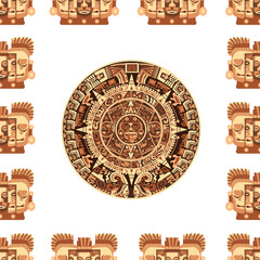 Maya traditional attributes and ancient priceless relics seamless pattern.