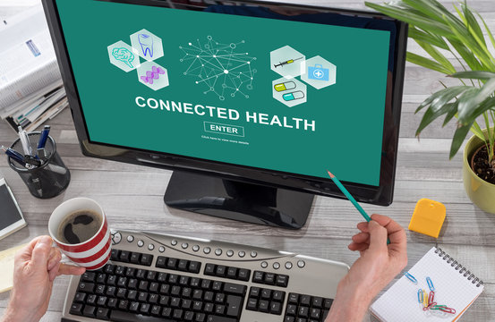 Connected health concept on a computer