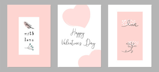 Lovely Abstract Hand Drawn Greeting Cards with traditional symbols of Valentine s Day.