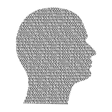 Silhouette of male head on the side cyber mind abstract schematic from black ones and zeros binary digital code. Vector illustration.