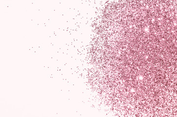 Rose glitter on light gray background