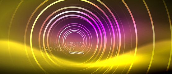 Neon glowing techno lines, hi-tech futuristic abstract background template with square shapes