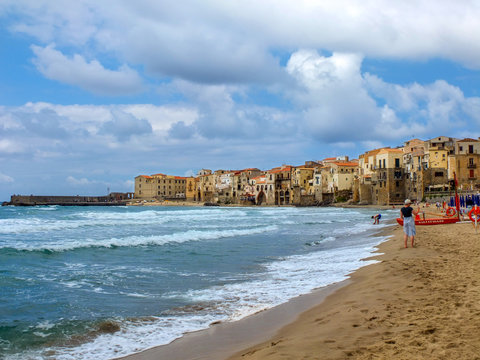 Sicilian city Cefalu - view on a beach
