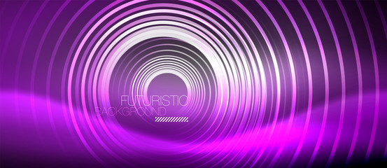 Neon circles abstract background, shiny lines