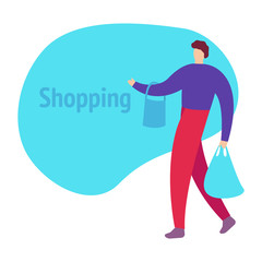 Man is shopping. Man holding bags Vector illustration of a flat design