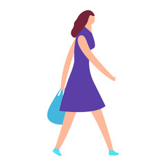 Pretty girl comes with the package in hand, isolated on white background