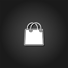 Shopping bag icon flat. Simple White pictogram on black background with shadow. Vector illustration symbol