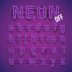 Realistic neon font with wires and console, vector illustration