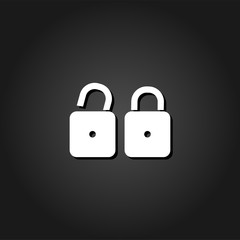 Locks icon flat. Simple White pictogram on black background with shadow. Vector illustration symbol