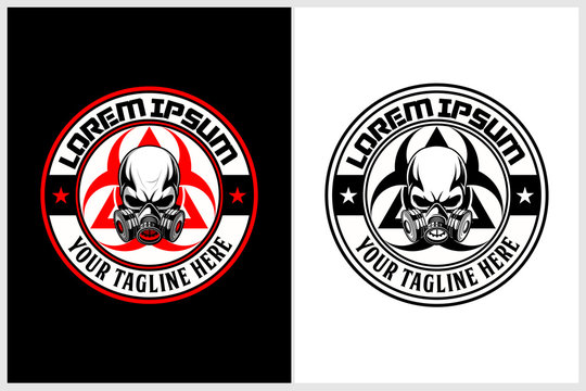 skull gas mask with biohazard symbol vector logo template