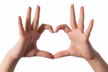 Hands create romantic heart shape