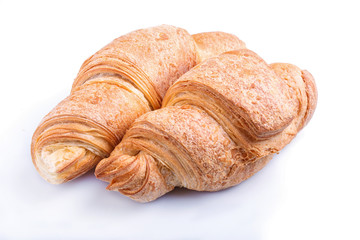 two croissants isolated on white background
