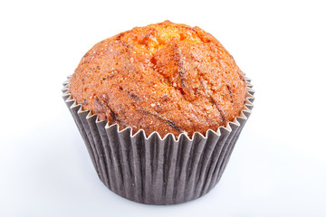 one carrot muffin isolated on white background
