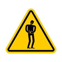 Attention pain. Caution distress man. Yellow triangle road sign