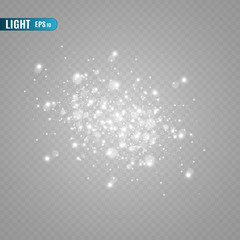 White sparks and golden stars glitter special light effect. Vector sparkles on transparent background. Christmas abstract pattern. Sparkling magic dust particles