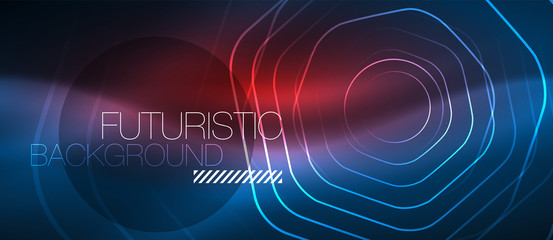 Neon glowing lines, magic energy space blue light concept, abstract background wallpaper design