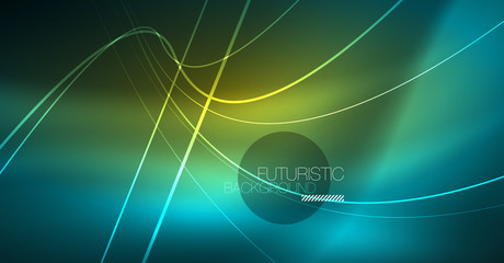 Digital technology abstract background - neon geometric design. Abstract glowing lines. Colorful techno background. Futuristic shape.