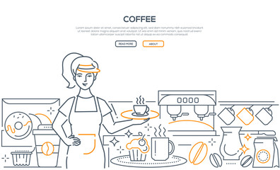 Coffee - modern line design style web banner