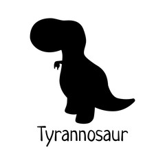 Vector baby dino silhouette - tyrannosaurus or t-tex - for logo, poster, banner. For historic event, dinosaur party invitation, fashion textile design. Isolated on white