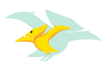 Vector baby dino flat style icon and its' silhouette - pterodactyl or pteranodon - for logo, poster, banner. For historic event, dinosaur party invitation, fashion textile design. Isolated on white © Anna