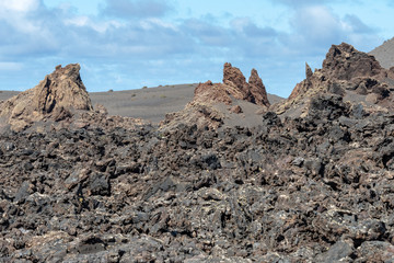 Rugged landscape of volcanic rock, Lanzarote Island, Canary Islands, Spain