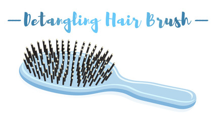 Blue vector illustration of a beauty utensil hand detangling hair brush.