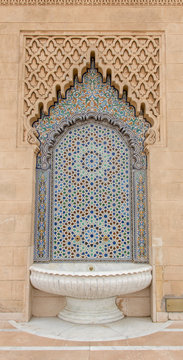 Tiled fountain in the city of Rabat, near the Hassan tower, Morocco
