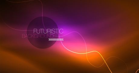 Abstract shiny glowinng color wave design element on dark background - science or technology concept