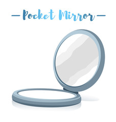 Blue vector illustration of a beauty utensil pocket mirror.