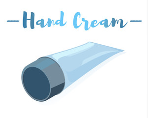 Blue vector illustration of a beauty utensil moisturizing cream tube for face and hands.