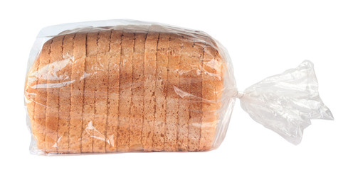 Sliced bread in plastic bag isolated on white background