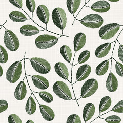  Embroidery floral seamless pattern on linen cloth texture