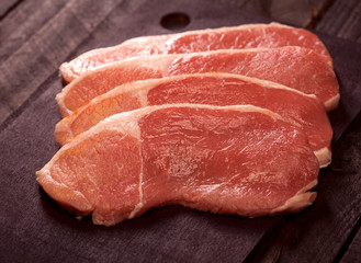 Raw beef steak on a cutting board