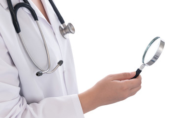 Doctor holding magnifier