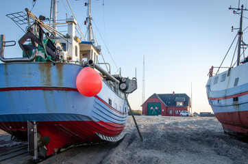 Fishing boat and safehouse in Thorup Strand, Jutland