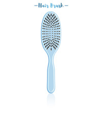 Blue vector illustration of a beauty utensil hand hair brush.