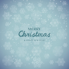 Naklejka na ściany i meble White snowflakes on blue background. Merry Christmas Greetings card