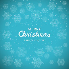 Naklejka na ściany i meble White snowflakes on blue background. Merry Christmas Greetings card