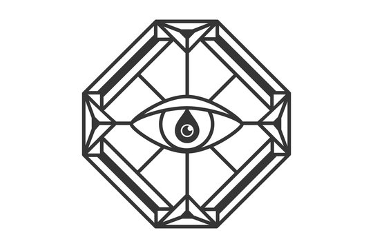 All seeing eye in the diamond. Freemasonry icon, the emblem of the new world order, vector illustration