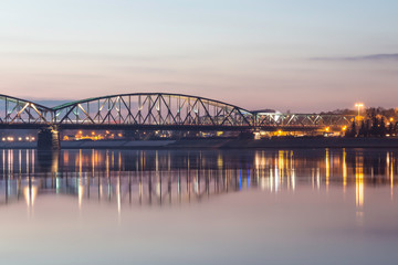 TORUN, POLAND - Joseph Pilsudski road bridge over the Vistula (Wisla) river at sunset.