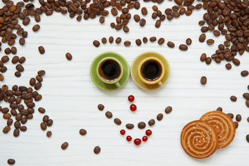 coffee and beans. concept of a fun girl from coffee beans and coffee