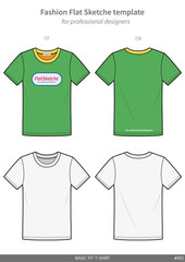 Naklejka premium Basic Tee shirt fashion flat technical drawing template