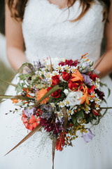 bride with flower bouquet on a wedding