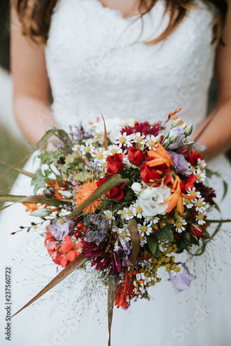 bride with flower bouquet on a wedding