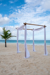 Simple Bamboo Gazebo on a Caribbean Beach Early in the Morning