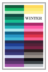 Stock vector color guide. Seasonal color analysis palette for winter type. Type of female appearance