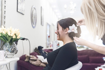 Satisfied client at hair salon